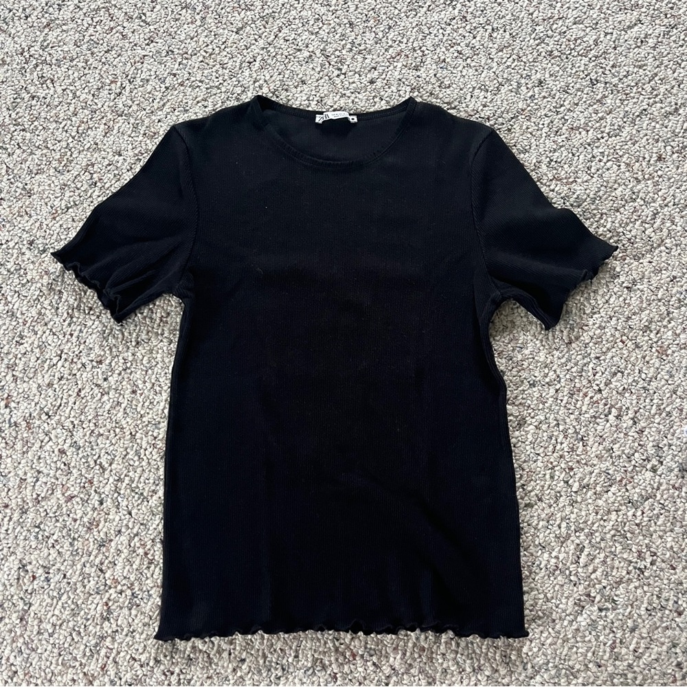 Zara Black Ribbed Knit Top